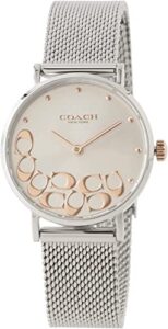 coach 14503858 perry silver/rose gold tone logo dial stainless steel silver mesh band women’s watch