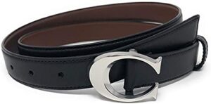 coach women’s signature buckle belt, 25mm (silver buckle – black – dark saddle, m)