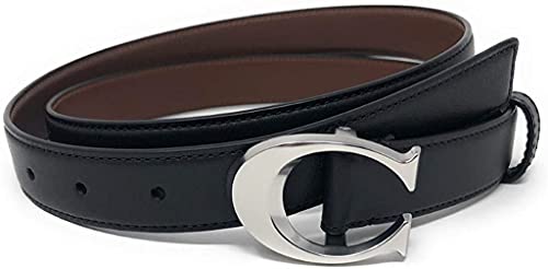 Coach Women's Signature Buckle Belt, 25mm (Silver Buckle - Black - Dark Saddle, M)