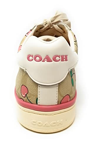 COACH Women's Clip Low Top Sneakers (Signature Canvas - Heart Cherry Print - Khaki/Pink, us_Footwear_Size_System, Adult, Women, Numeric, Medium, Numeric_9)