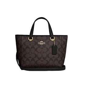 coach women’s alice satchel handbag (signature canvas – brown/black)