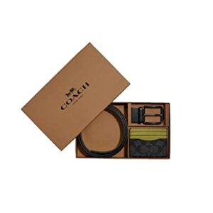 COACH Men's Boxed Card Case And Belt Gift Set In Colorblock Signature Canvas (Charcoal - Lime Green)