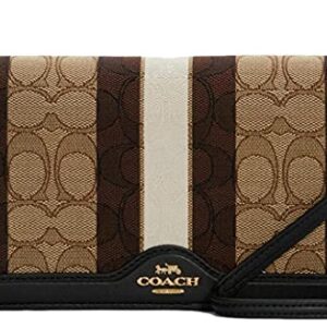 Coach Women's Anna foldover clutch crossbody in signature jacquard with stripe