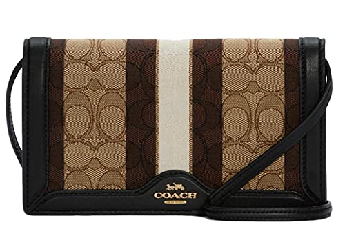 Coach Women's Anna foldover clutch crossbody in signature jacquard with stripe