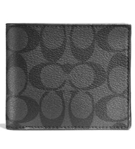 coach id billfold wallet in signature canvas charcoal/black
