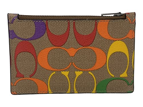 COACH Zip Card Case In Rainbow Signature Coated Canvas Style No. C9862