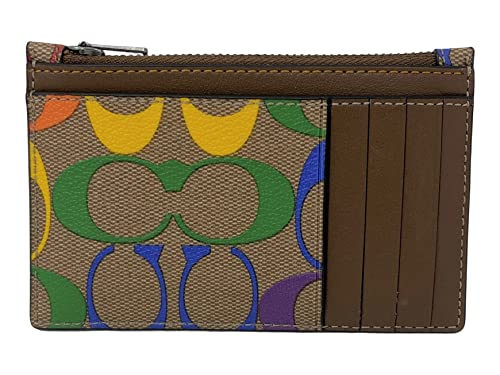 COACH Zip Card Case In Rainbow Signature Coated Canvas Style No. C9862