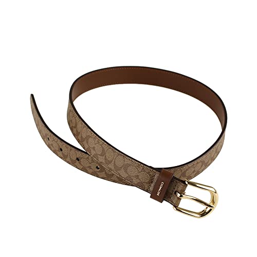 Coach Classic Belt In Signature Canvas (M, Khaki/Saddle/Gold)