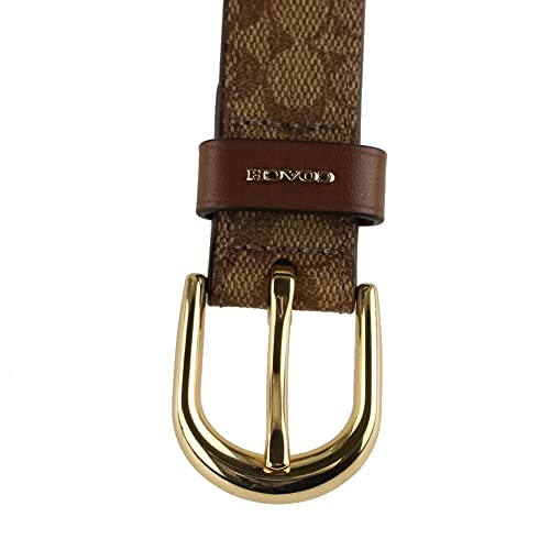 Coach Classic Belt In Signature Canvas (M, Khaki/Saddle/Gold)