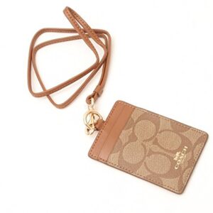 Coach Signature PVC Lanyard ID Badge Card Holder (Khaki/Saddle)