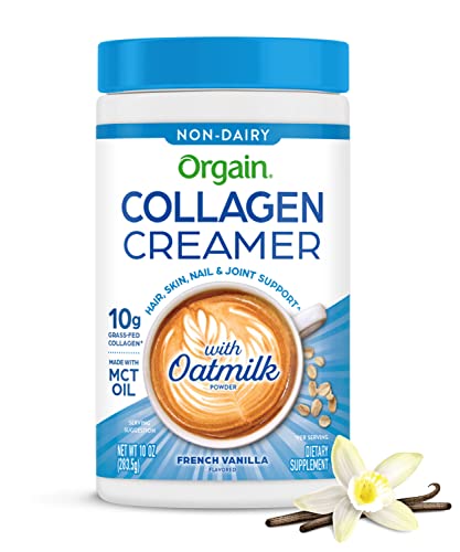 Orgain Collagen Creamer with Organic Oatmilk Powder, French Vanilla - 10g of Hydrolyzed Grass-Fed Collagen, 1g of Sugar, Made with MCT, Avocado, and Coconut Oil, No Dairy or Soy, Non-GMO, 10 oz