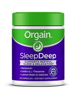 orgain sleepdeep, melatonin sleep support supplement – built with magnesium, gaba, l-theanine, l- tryptophan, chamomile, lemon balm, and valerian root, doctor formulated, gluten free, soy free, 60 ct