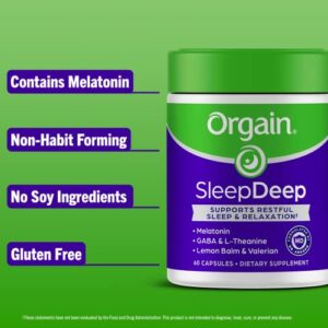 Orgain SleepDeep, Melatonin Sleep Support Supplement - Built with Magnesium, GABA, L-Theanine, L- Tryptophan, Chamomile, Lemon Balm, and Valerian Root, Doctor Formulated, Gluten Free, Soy Free, 60 ct