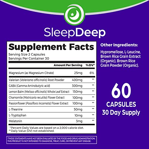 Orgain SleepDeep, Melatonin Sleep Support Supplement - Built with Magnesium, GABA, L-Theanine, L- Tryptophan, Chamomile, Lemon Balm, and Valerian Root, Doctor Formulated, Gluten Free, Soy Free, 60 ct