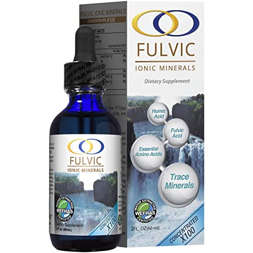 Optimally Organic Water Extracted Fulvic Ionic Minerals X100 - Fulvic Acid - Humic Acid - 77 Trace Minerals - Amino Acids - Electrolytes - 2 Month Supply - Increase Energy & Metabolism