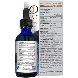 Optimally Organic Water Extracted Fulvic Ionic Minerals X100 - Fulvic Acid - Humic Acid - 77 Trace Minerals - Amino Acids - Electrolytes - 2 Month Supply - Increase Energy & Metabolism