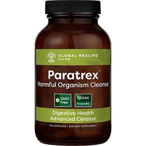 global healing paratrex – gut health cleansing & intestinal detox support – cleanse supplement with organic wormwood, neem, black walnut and diatomaceous earth for human adults – 120 capsules