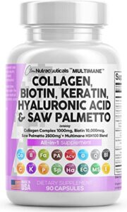 collagen pills 1000mg biotin 10000mcg keratin saw palmetto 2500mg hyaluronic acid – hair skin and nails vitamins and dht blocker with vitamin e folic acid pumpkin seed msm made in usa – 90 count