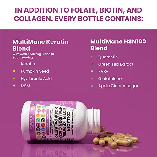 Collagen Pills 1000mg Biotin 10000mcg Keratin Saw Palmetto 2500mg Hyaluronic Acid - Hair Skin and Nails Vitamins and DHT Blocker with Vitamin E Folic Acid Pumpkin Seed MSM Made in USA - 90 Count