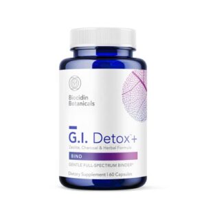 g.i. detox+ gentle binder by biocidin – gi intestinal cleanse with silica, apple pectin, humic powder, charcoal & aloe – assists in toxin & biofilm removal – vegan (60 capsules)