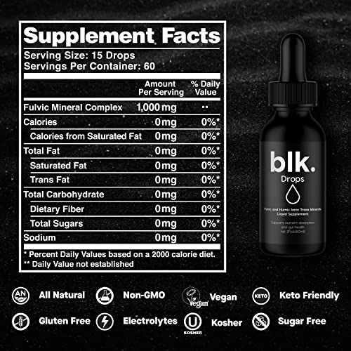 blk. Mineral Drops, 2oz., Alkaline Water Drops with Concentrated Fulvic Minerals, Bioavailable Fulvic & Humic Acid Extract, Trace Minerals, Electrolytes to Hydrate, Repair & Restore Cells