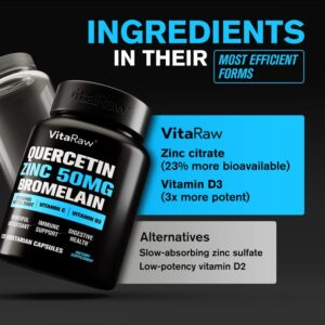 𝗪𝗜𝗡𝗡𝗘𝗥 Quercetin 500mg Supplement with Bromelain, Vitamin C, Zinc 50mg, & Vitamin D3 5000 IU - for Anti Inflammation, Immune Response, and Overall Health - 5 in 1 Immunity Health Supplement