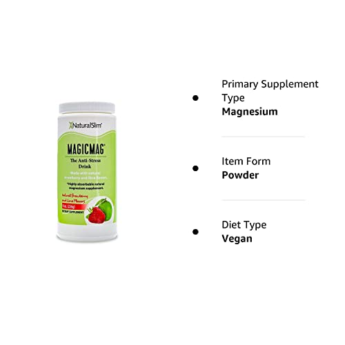 NaturalSlim Magicmag Pure Magnesium Citrate Powder – Stress, Constipation, Muscle, Heart Health, and Sleep Support | Natural Strawberry & Lime Flavored Magnesium Supplement - 8oz Drink Mix (Solo)