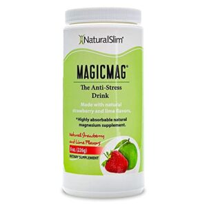 naturalslim magicmag pure magnesium citrate powder – stress, constipation, muscle, heart health, and sleep support | natural strawberry & lime flavored magnesium supplement – 8oz drink mix (solo)