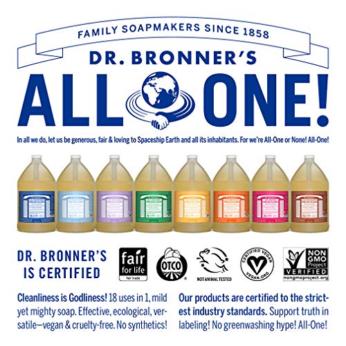 Dr. Bronner's - Pure-Castile Liquid Soap (Peppermint, 1 Gallon) - Made with Organic Oils, 18-in-1 Uses: Face, Body, Hair, Laundry, Pets and Dishes, Concentrated, Vegan, Non-GMO