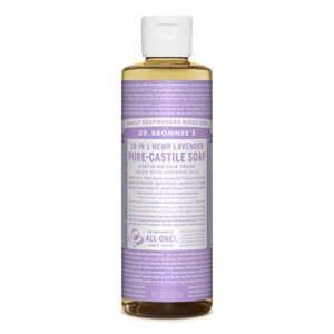 dr. bronner’s – pure-castile liquid soap (lavender, 8 ounce) – made with organic oils, 18-in-1 uses: face, body, hair, laundry, pets and dishes, concentrated, vegan, non-gmo