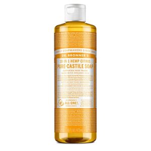 dr. bronner’s – pure-castile liquid soap (citrus, 16 ounce) – made with organic oils, 18-in-1 uses: face, body, hair, laundry, pets and dishes, concentrated, vegan, non-gmo