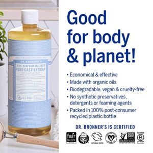 Dr. Bronner's - Pure-Castile Liquid Soap (Baby Unscented, 1 Gallon, 2-Pack) - Made with Organic Oils, 18-in-1 Uses: Face, Hair, Laundry and Dishes, For Sensitive Skin and Babies, No Added Fragrance