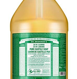 Dr. Bronner’s - Pure-Castile Liquid Soap (Almond, 1 Gallon) - Made with Organic Oils, 18-in-1 Uses: Face, Body, Hair, Laundry, Pets and Dishes, Concentrated, Vegan, Non-GMO