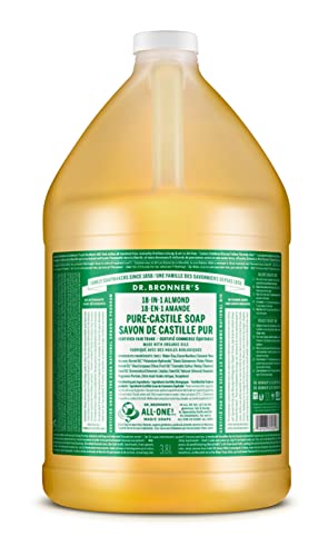 Dr. Bronner’s - Pure-Castile Liquid Soap (Almond, 1 Gallon) - Made with Organic Oils, 18-in-1 Uses: Face, Body, Hair, Laundry, Pets and Dishes, Concentrated, Vegan, Non-GMO