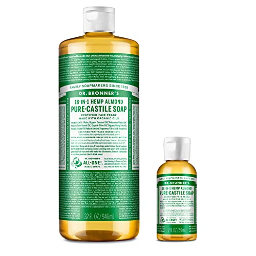 Dr. Bronner's Pure-Castile Liquid Soap – Almond Bundle. 32 oz. Bottle and 2 oz. Travel Bottle