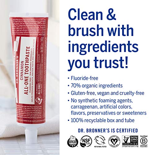 Dr. Bronner’s - All-One Toothpaste (3-Pack Variety) 5 Ounce Peppermint, Cinnamon, Anise - 70% Organic Ingredients, Natural and Effective, Fluoride-Free, SLS-Free, Helps Freshen Breath, Reduce Plaque