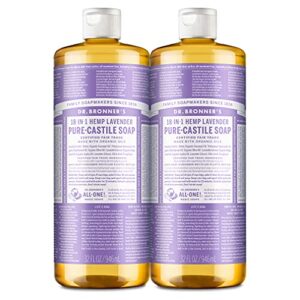 dr. bronner’s – pure-castile liquid soap (lavender, 32 ounce, 2-pack) – made with organic oils, 18-in-1 uses: face, body, hair, laundry, pets and dishes, concentrated, vegan, non-gmo