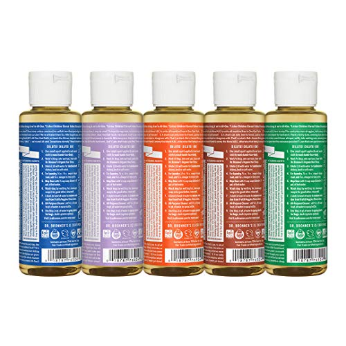 Dr. Bronner's - Pure-Castile Liquid Soap (4 Ounce Variety Pack) Peppermint, Lavender, Tea Tree, Eucalyptus, Almond - Made with Organic Oils, 18-in-1 Uses: Face, Body, Hair, Laundry, Pets and Dishes