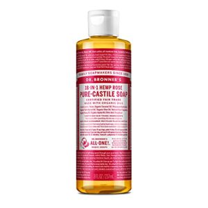 dr. bronner’s – pure-castile liquid soap (rose, 8 ounce) – made with organic oils, 18-in-1 uses: face, body, hair, laundry, pets and dishes, concentrated, vegan, non-gmo