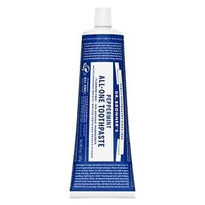 dr. bronner’s – all-one toothpaste (peppermint, 5 ounce, 3-pack) – 70% organic ingredients, natural and effective, fluoride-free, sls-free, helps freshen breath, reduce plaque, whiten teeth, vegan