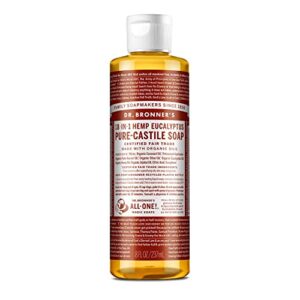 dr. bronner’s – pure-castile liquid soap (eucalyptus, 8 ounce) – made with organic oils, 18-in-1 uses: face, body, hair, laundry, pets and dishes, concentrated, vegan, non-gmo