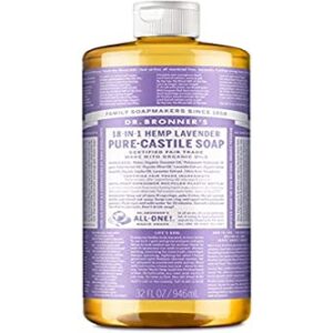 Dr. Bronner’s - Pure-Castile Liquid Soap (Lavender, 32 Ounce) - Made with Organic Oils, 18-in-1 Uses: Face, Body, Hair, Laundry, Pets and Dishes, Concentrated, Vegan, Non-GMO