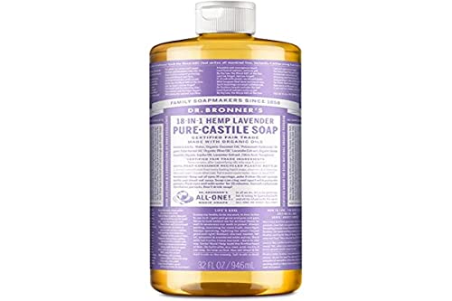 Dr. Bronner’s - Pure-Castile Liquid Soap (Lavender, 32 Ounce) - Made with Organic Oils, 18-in-1 Uses: Face, Body, Hair, Laundry, Pets and Dishes, Concentrated, Vegan, Non-GMO