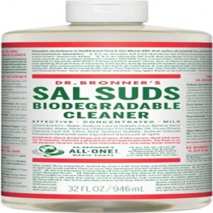 dr. bronner’s – sal suds biodegradable cleaner (32 ounce) – all-purpose cleaner, pine cleaner for floors, laundry and dishes, concentrated, cuts grease and dirt, powerful cleaner, gentle on skin