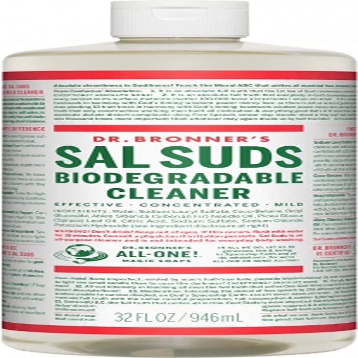 Dr. Bronner's - Sal Suds Biodegradable Cleaner (32 Ounce) - All-Purpose Cleaner, Pine Cleaner for Floors, Laundry and Dishes, Concentrated, Cuts Grease and Dirt, Powerful Cleaner, Gentle on Skin