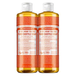 dr. bronner’s – pure-castile liquid soap (tea tree, 16 ounce, 2-pack) – made with organic oils, 18-in-1 uses: acne-prone skin, dandruff, laundry, pets and dishes, concentrated, vegan