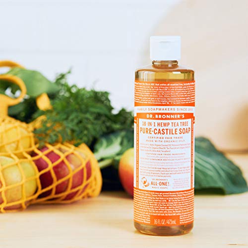 Dr. Bronner’s - Pure-Castile Liquid Soap (Tea Tree, 16 ounce, 2-Pack) - Made with Organic Oils, 18-in-1 Uses: Acne-Prone Skin, Dandruff, Laundry, Pets and Dishes, Concentrated, Vegan