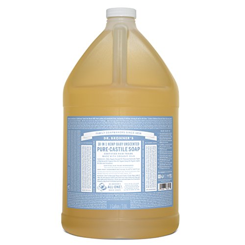 Dr. Bronner's - Pure-Castile Liquid Soap (Baby Unscented, 1 Gallon) - Made with Organic Oils, 18-in-1 Uses: Face, Hair, Laundry and Dishes, For Sensitive Skin and Babies, No Added Fragrance, Vegan