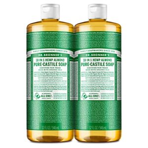 dr. bronner’s – pure-castile liquid soap (almond, 32 ounce, 2-pack) – made with organic oils, 18-in-1 uses: face, body, hair, laundry, pets and dishes, concentrated, vegan, non-gmo