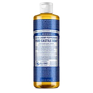 dr. bronner’s – pure-castile liquid soap (peppermint, 16 ounce) – made with organic oils, 18-in-1 uses: face, body, hair, laundry, pets and dishes, concentrated, vegan, non-gmo